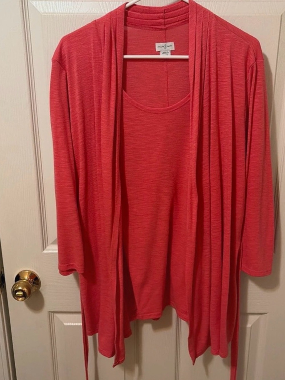 Jaclyn Smith Coral Open Draped Cardigan with Attached Tank